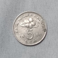 Uang Koin 5 Sen Malaysia 1990