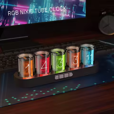 Colorful RGB Lights LED Nixie Tube Clock for Game Room Desktop Decoration. Come with Luxury Gift Box