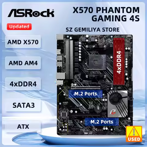 X570 Motherboard ASROCK X570 Phantom Gaming 4S Socket AM4 4×DDR4 128GB PCI-E 4.0 SATA III HDMI ATX F