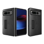 全城熱賣 - 適用於Google Pixel Fold 荔枝紋貼皮一體式防摔手機殼帶支架（碳纖維黑色）
