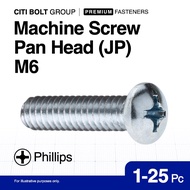 1-25pc M6 (6MM) JP Pan Head Machine Screw Phillips