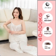 ️AL03 (WITH BIGSIZE) Non-Silk Canvas Suit with 2 straps and white long pants with lady's lace - An L