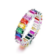 Eternity Rainbow Ring Wedding Band for Women | 18K Gold Plated Emerald-Cut Rainbow Multi Color Creat