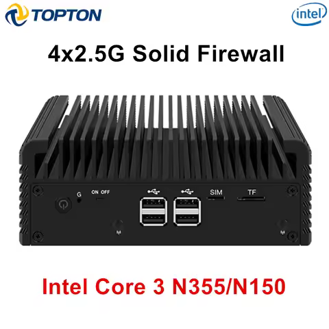 Topton Solid Firewall Computer PC Intel Core 3 N355 N305 N150 N95 4x2.5G LAN Type-C 2*NVMe+SATA 5xUS