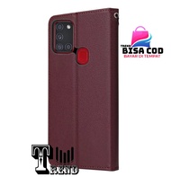 LEATHER CASE FLIP UNTUK SAMSUNG A21S(2020) - FLIP WALLET CASE SAMSUNG A21S(2020) - CASING DOMPET-FLIP COVER LEATHER-SARUNG BUKU HP