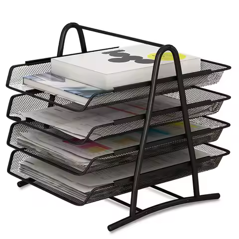 1Pc Iron Mesh File Rack Multi-layer Storage Rack File Tray File Frame Data Column Magazine Column Bo