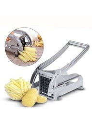 1套家用不銹鋼手動馬鈴薯切割器，具有兩對剪刀片，可切割黃瓜和薯條