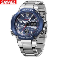 SMAEL Luxury Stainless Steel Strap Watches For Men 8097 Brand Dual Display LED Electronic Digital Wr