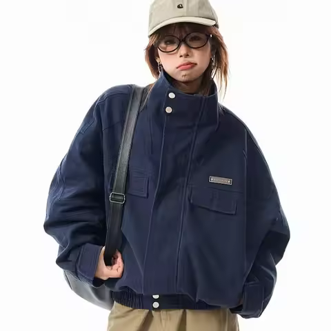 American Vintage Womens Workwear Jacket Safari Style Spring Autumn Loose Fit Bomber Coat