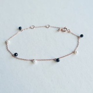 925純銀 泡泡 黑曜石 珍珠 18K玫瑰金 手鍊 免費送禮包裝