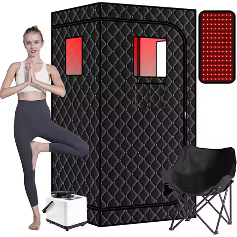 Portable Steam Sauna Box with Infrared 660nm Red Light Lamp for Home Personal Full Body Sauna Spa wi