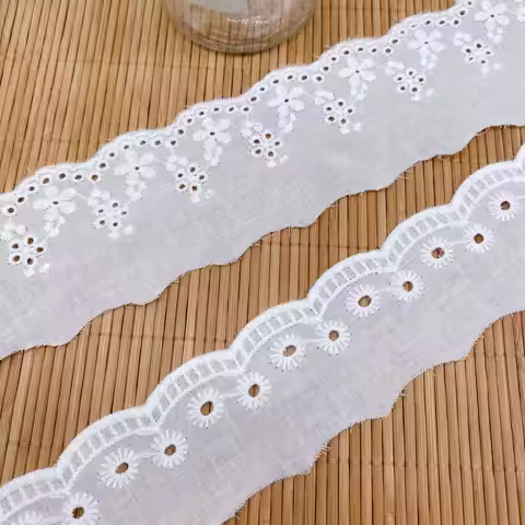 5 Yards Pure White Cotton Lace Trims DIY Lolita Clothes Hollow Flower Embroidery Cotton Ribbon Tape