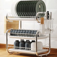 , , Kitchen Organizer 1/3 Tier Dish Drainer Rack Stainless Steel Over Sink Dish Drying Rack