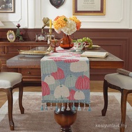 Lexuanxiu Light Luxury High-End Table Runner New Chinese Red Tea Runner American Retro Tassel Long S