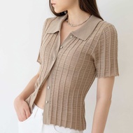 GREYSCALE T104 - Mesh stripe knit shirt (4 colors) ผ้าบาง ทอลายเส้นในเนื้อผ้า
