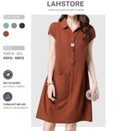 LAHSTORE loose shirt collar loose dress, short sleeve, youthful side pockets DS03 (Cam Dat)