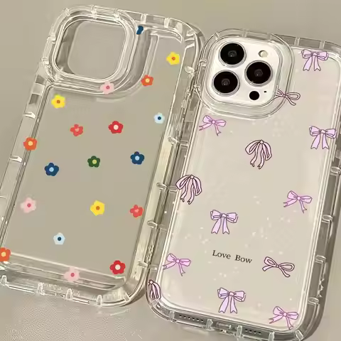 Cute Pink Bow Small Flower Print Clear Case for Realme C55 C53 C51 C21Y C25Y C35 C11 C2021 C20 C30 R