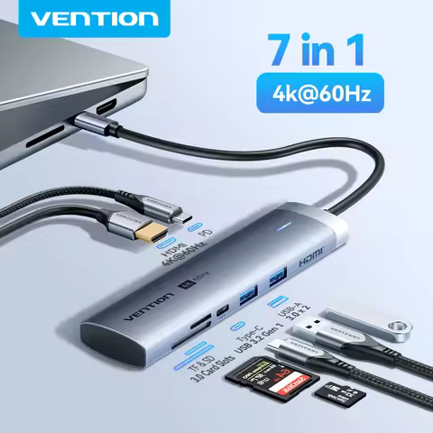 Vention USB C HUB 7 in 1 4K60Hz HDMI Adapter USB 3.0 SD&TF PD 100W HUB Splitter for MacBook iPad Sum