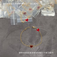 925 Sterling Silver High Version Vatican Red Agate Heart Bracelet Plated 18K Gold Carnelian Small Re