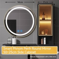 Smart Mirror Cabinet Bathroom Wall -mounted Mirror Cabinet with LED Toilet Light Luxury Round Mirror Cabinet with Glass Door Storage Cabinet