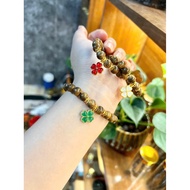 Agarwood Bracelet Mixed with 4-leaf Clover and Lucky Bag charm