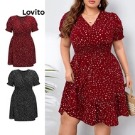 Lovito Plus Size Curve Boho Polka Dot Pattern Dress for Women LBE05151 (Burgundy) Lovito Gaun Pola P
