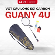 Guany 4U carbon fiber badminton racket, Carbon fiber material with wooden handle, 9kg support net, L