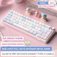 [Hot]Rk R65  Mechanical Keyboard Three Mode 2.4G Wireless Bluetooth 65Keys PBT Keyboard Gaming RGB H