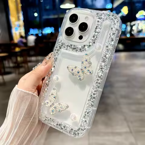 3D Pearl Butterfly Glitter Phone Case For Samsung A16 A06 A36 A56 A15 A35 A55 A05S S20 S21 S23 FE S2