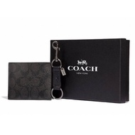 Coach Men's Signature Half Wallet Keyring Set