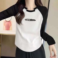 t shirt perempuan tshirt woman t shirt lengan panjang perempuan t shirt budak perempuan Kemeja-T lengan panjang lengan raglan wanita langsing dengan baju lapisan asas musim bunga dan musim luruh 2024 fesyen langsing kapas dipotong atas