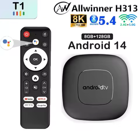 T1 Android14 Smart Home Theater TV Box Allwinner H313 8GB 128GB Google Assistant 2.4&5G Wifi BT 5.4 
