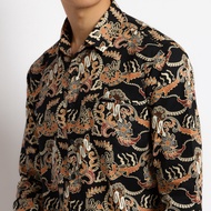 Kemeja Batik Pria Atasan Batik Modern Lengan Panjang Warna Dasar Hitam OLR009