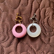 Vintage Jewelry│賽璐璐撞色大圓耳夾
