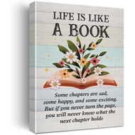 Book Quote Canvas Wall Art Motivational Life Is Like a Book Canvas Print Reading Quotes Painting 100