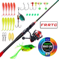 FRRTC Fishing Combo 2 Sections Spinning Rod and Metal Spool Reel for Freshwater Fishing Set