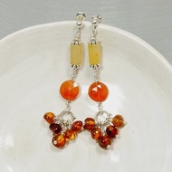 耳環 天然 琥珀 橘玉髓 水沫子 925銀飾 寶石 飾品 首飾 長耳環