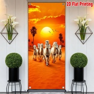 1pc, 2d flat printing Decoration Banner 70.9x 35.4in party banner Sunset Desert Horses Polyester,Wit