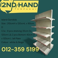 2nd Hand Island Gondola Rack 210cm x 120cm x 90cm | Terpakai Shelf with 8 Shelves + Bottom | White B