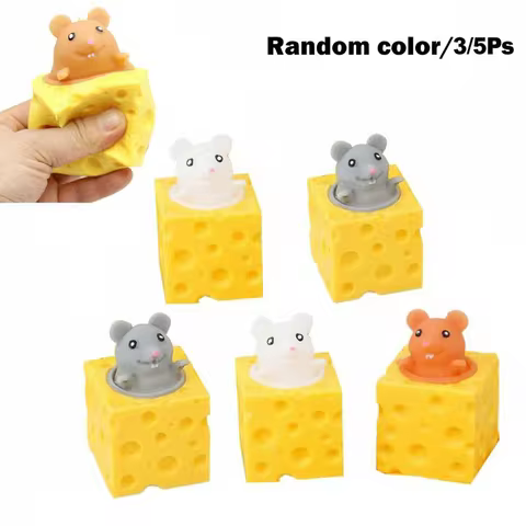 1/3/5pcs Pop Up Funny Mouse and Cheese Block Squeeze Stress-relieving Pet Cheese Mouse Cheese Pinch 