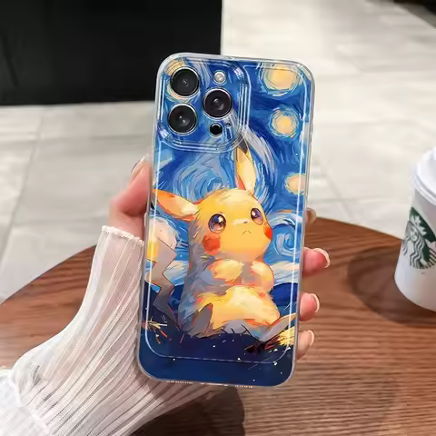 P-Pokemon Oil Painting Pikachu Phone Case For iPhone 17 16 15 14 13 12 11 Pro Max XR XS MAX 7 8 PLUS
