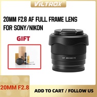 VILTROX AF 20มม. F2.8มุมกว้างเต็มเฟรมไพรม์เลนส์ AF/MF สำหรับ Sony E Mount A7C A6400 EVZ10 Nikon Z Mo