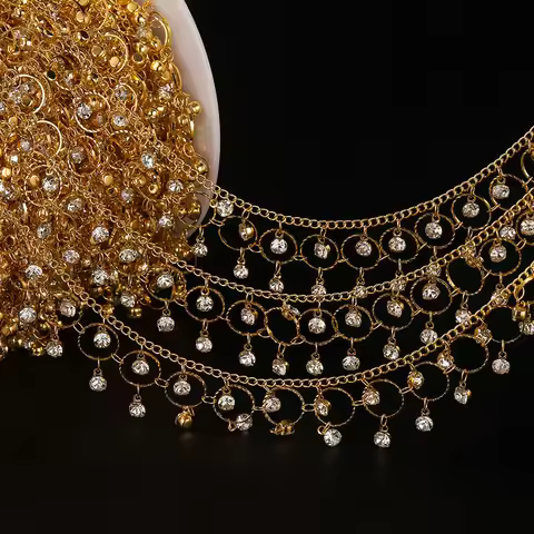 1meter/39.37in Copper Chain With Rhinestone Beads Pendant DIY Bracelet Necklace For Jewelry Making S