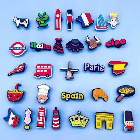 1/30pcs European Series Shoe Charms The Gherkin Caesar's Gate Big Ben Shoe Decorations Spanish Hams 