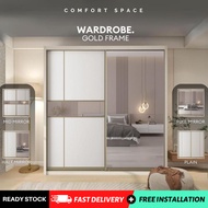 🔥Lowest Price 🔥 Gold Frame Wardrobe 5x8/6x8/8x8 Anti Jump Sliding Door Wardrobe | Melamine | Almari 