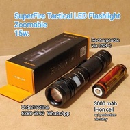 SuperFire Tactical LED Zoomable Flashlight. 1000流明.15w.3000mAh. 長續航時可變焦強光手電筒