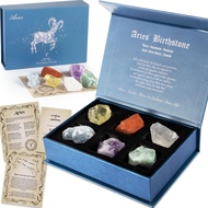 Faivykyd Aries Crystals Birthday Gift, Zodiac Sign Stones, Natural Healing Crystals with Horoscope B