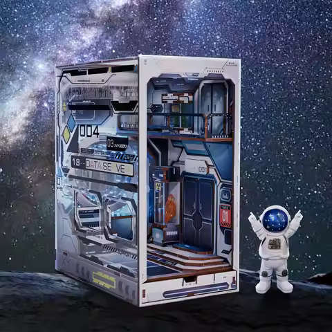 Sci-fi Style Alien Hub DIY Wooden Book Nook Figurines Miniature Kits Bookshelf Home Bookend Decorati