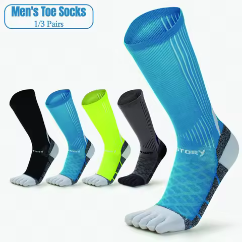 1/3 Pairs Men's Long Crew Toe Socks Coolmax Quick Dry Breathable Deodorant Five Finger Sports Socks 