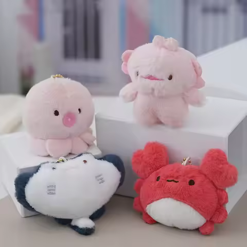1pc Ocean Animal Octopus Crab Plush Keychain Cartoon Plush Stuffed Pendant Hexagonal Dragon Keyring 
